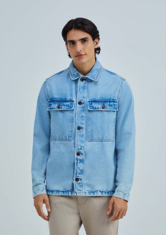 Foto do produto: Camisa Jeans Masculina Manga Longa Marmorizada - Azul