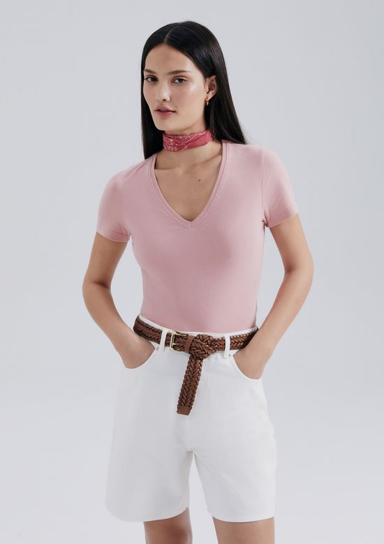 Foto do produto: Blusa Básica Feminina Slim Decote V - Rosa