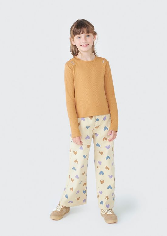 Foto do produto: Calça Infantil Menina Wide Leg Em Sarja - Bege