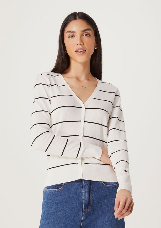 Foto do produto: Cardigan Básico Feminino Decote V Em Tricô Fio Tinto - Off white