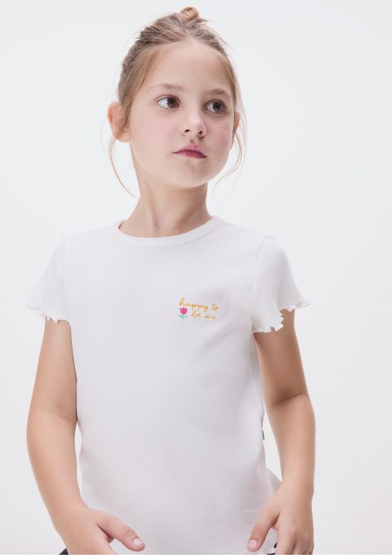 Foto do produto: Blusa Manga Curta Infantil Menina Em Ribana - Off white