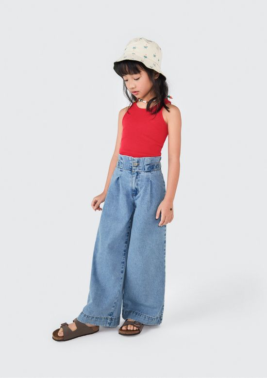 Foto do produto: Calça Jeans Infantil Menina Com Pregas - Azul