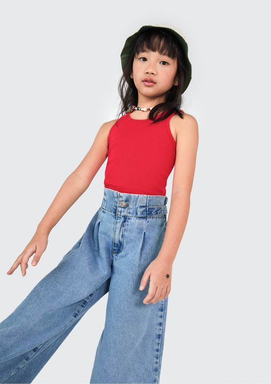 Foto do produto: Calça Jeans Infantil Menina Com Pregas - Azul