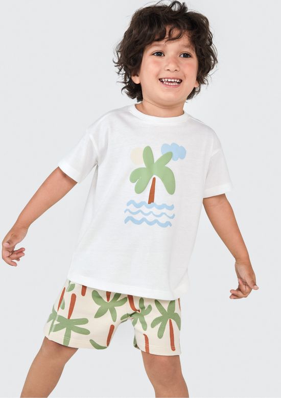 Foto do produto: Conjunto Curto Infantil Menino Toddler Em Moletom - Off white