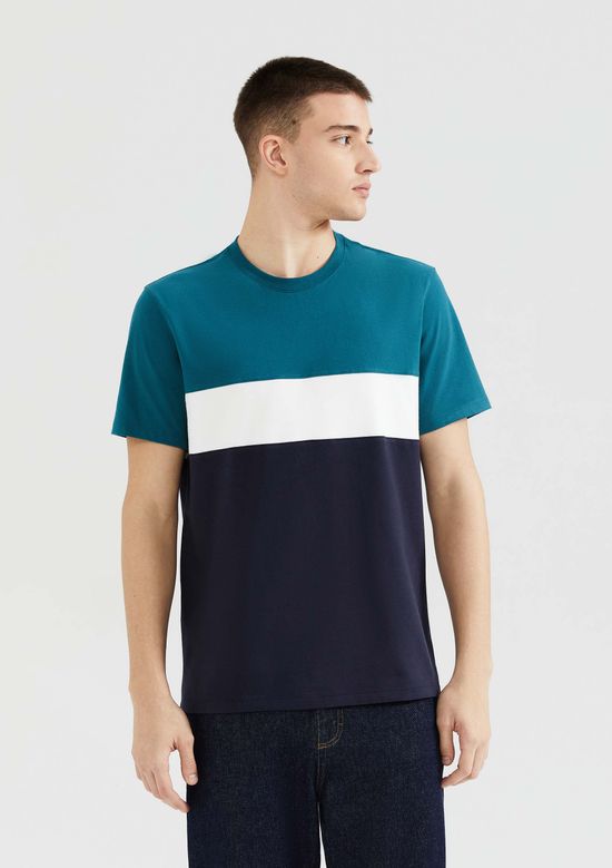 Foto do produto: Camiseta Masculina Manga Curta Regular Com Recortes - Azul