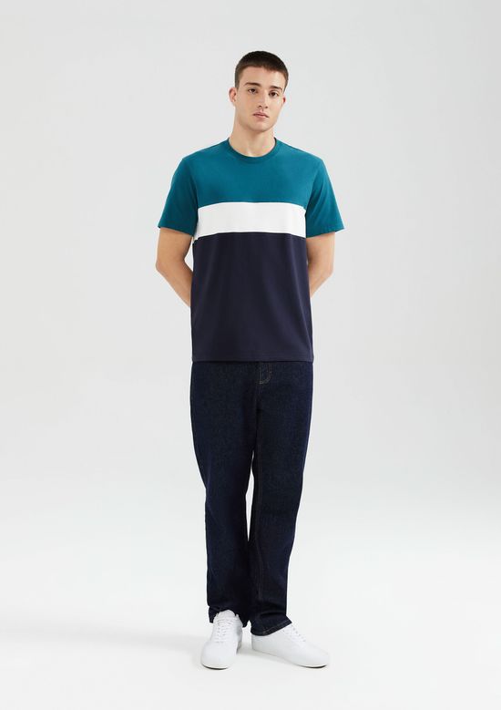Foto do produto: Camiseta Masculina Manga Curta Regular Com Recortes - Azul