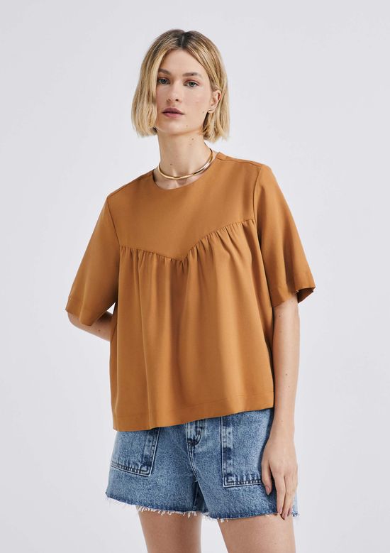 Foto do produto: Blusa Feminina Com Franzidos Em Peach Touch - Marrom