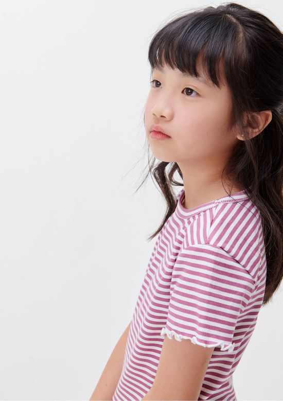 Foto do produto: Blusa Infantil Menina Manga Curta Em Ribana Estampada - Rosa