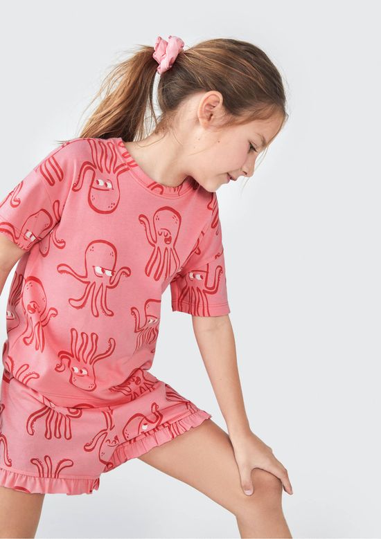 Foto do produto: Pijama Curto Infantil Menina + Scrunchie - Rosa