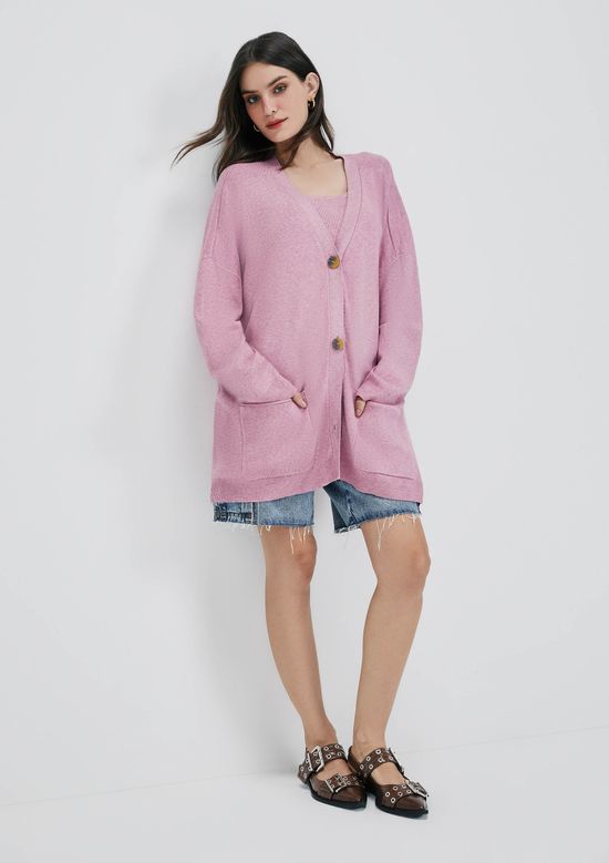 Foto do produto: Cardigan Feminino Alongado Em Tricô Hering + NV - Rosa