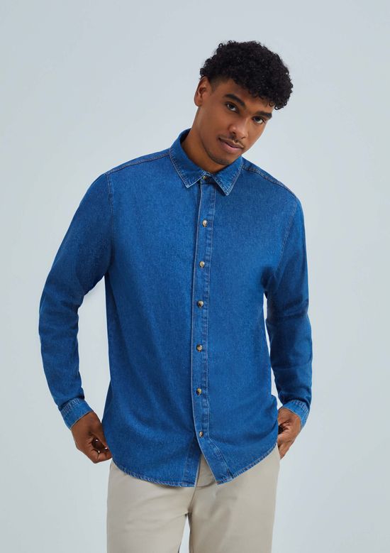 Foto do produto: Camisa Jeans Masculina Manga Longa - Azul