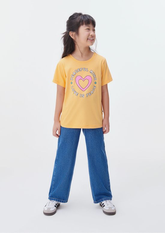 Foto do produto: Blusa Infantil Menina Manga Curta Com Estampa - Laranja