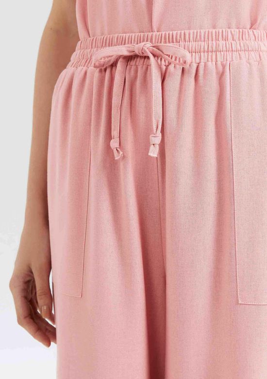 Foto do produto: Calça Feminina Reta Cintura Alta Com Linho - Rosa