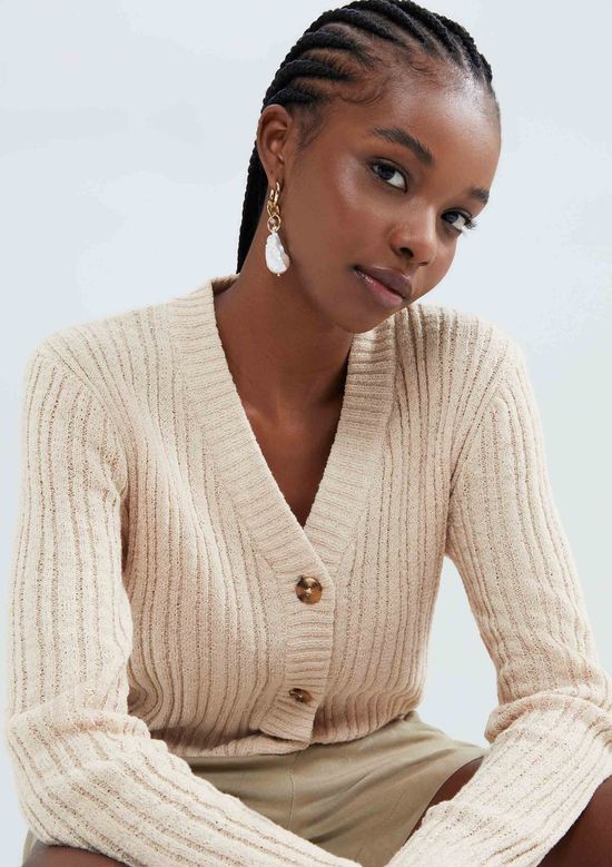 Foto do produto: Cardigan Feminino Decote V Em Tricô - Nude