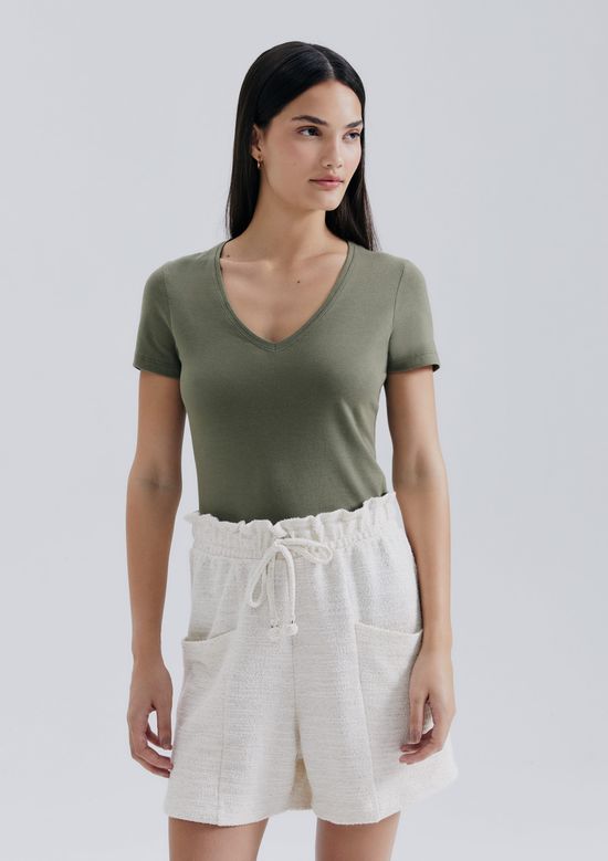 Foto do produto: Blusa Básica Feminina Decote V Com Elastano - Verde