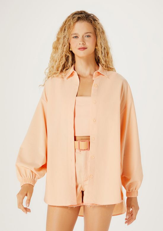 Foto do produto: Camisa Feminina Oversized Em Tricoline - Laranja