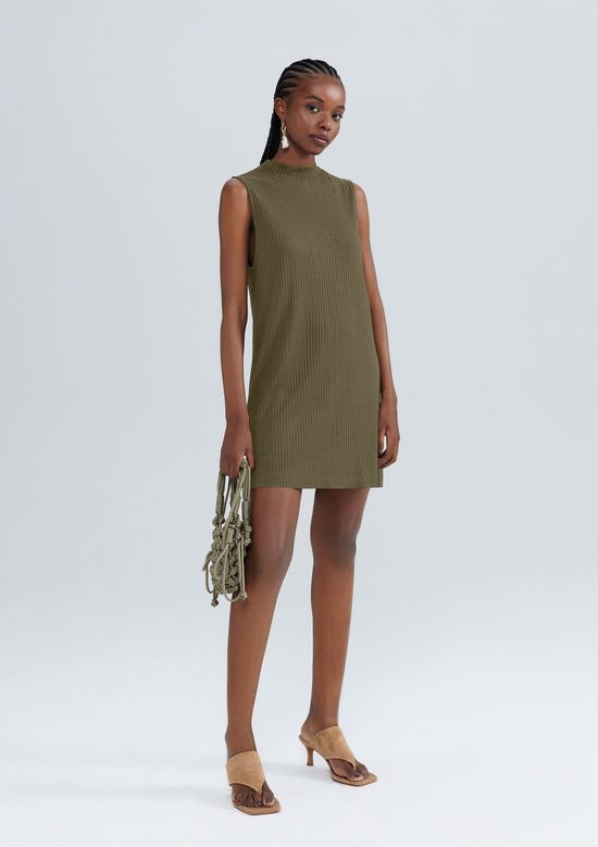 Foto do produto: Vestido Curto Gola Alta Em Ribana - Verde