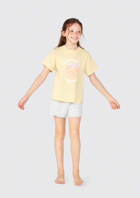 Foto do produto: Pijama Infantil Menina Curto Com Estampa - Amarelo