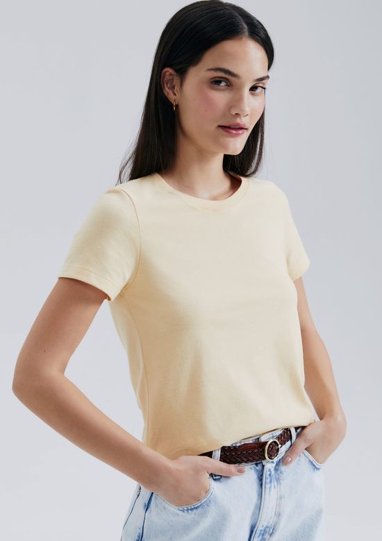 Foto do produto: Blusa Básica Feminina Manga Curta Slim World - Amarelo