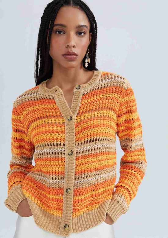 Foto do produto: Cardigan Feminino Em Tricô Fio Tinto - Laranja