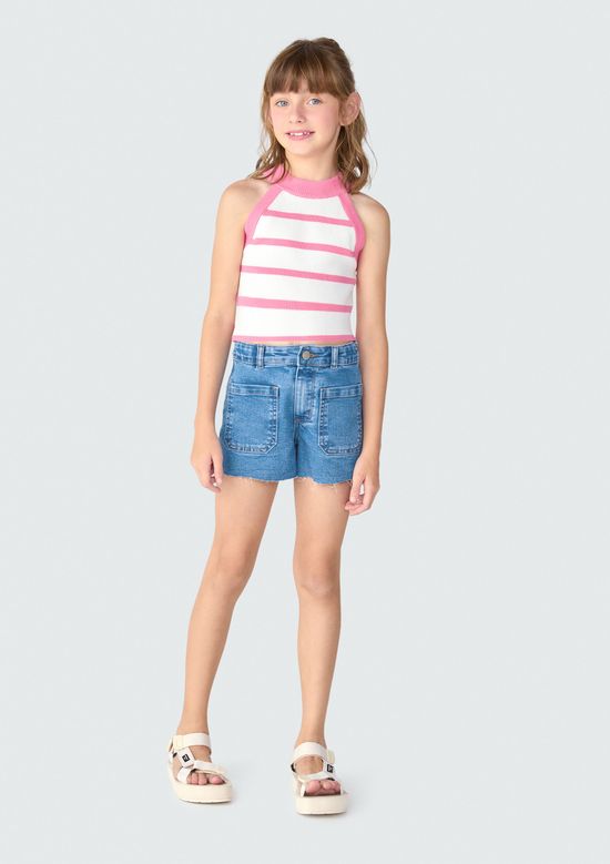 Foto do produto: Shorts Jeans Infantil Menina Barra A Fio - Azul
