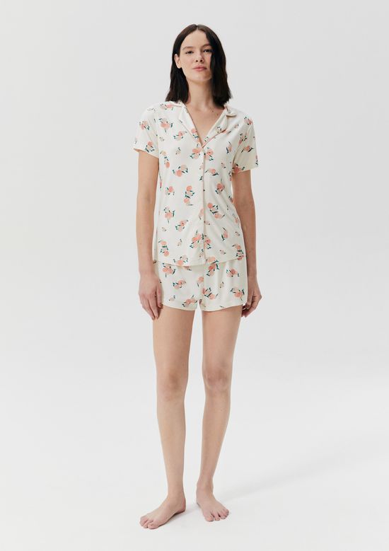 Foto do produto: Pijama Curto Feminino Estampado Com Botões - Off white