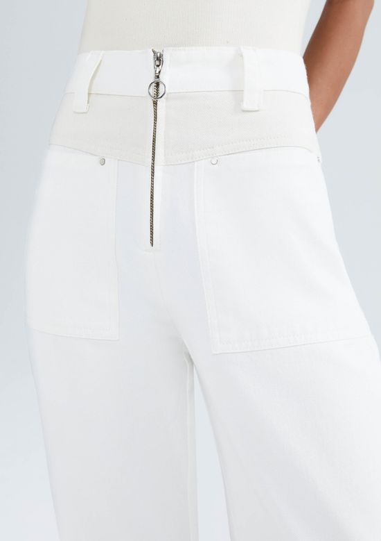 Foto do produto: Calça Feminina Reta Cintura Média Em Sarja Bicolor - Off white