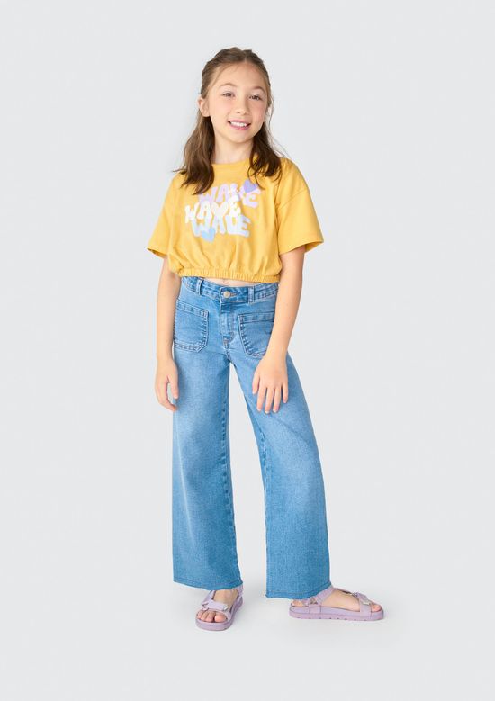 Foto do produto: Blusa Cropped Infantil Menina Com Estampa - Amarelo