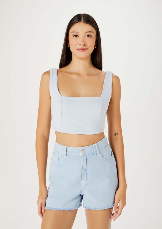 Foto do produto: Top Cropped Feminino Em Moletom Alfaiatado - Azul