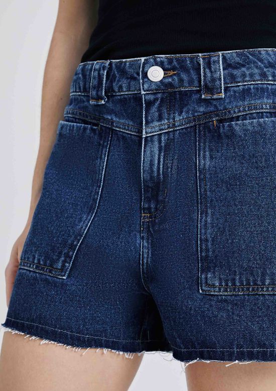 Foto do produto: Shorts Jeans Feminino Cintura Média Barra A Fio - Azul