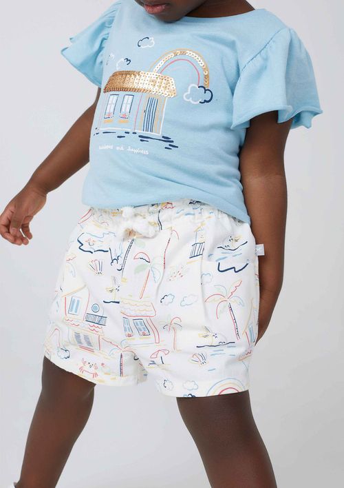 Shorts Infantil Menina Clochard Estampado Toddler - Off White
