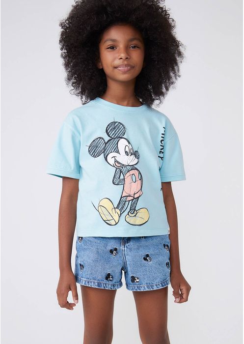 Shorts Jeans Infantil Menina Mickey - Azul