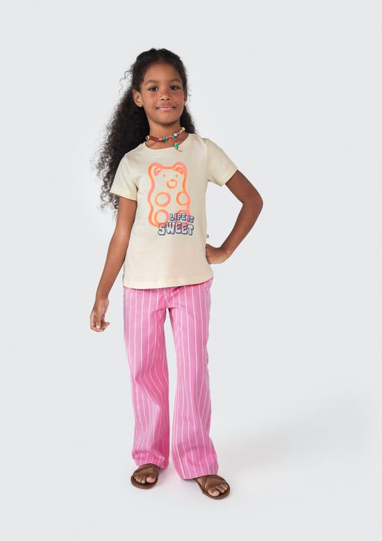 Foto do produto: Blusa Infantil Menina Manga Curta Com Estampa - Bege