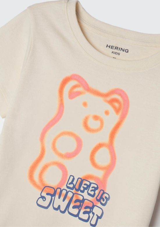 Foto do produto: Blusa Infantil Menina Manga Curta Com Estampa - Bege