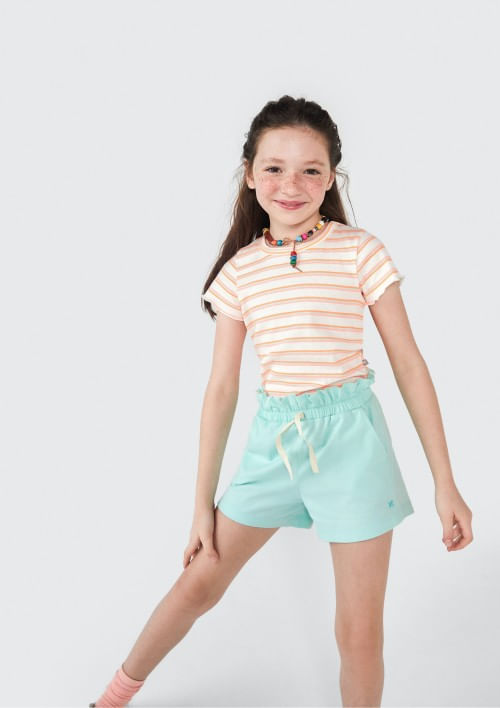 Foto do produto: Blusa Infantil Menina Manga Curta Em Ribana Estampada - Laranja