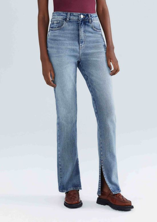 Foto do produto: Calça Jeans Feminina Slim Cintura Alta Com Fenda Lateral - Azul