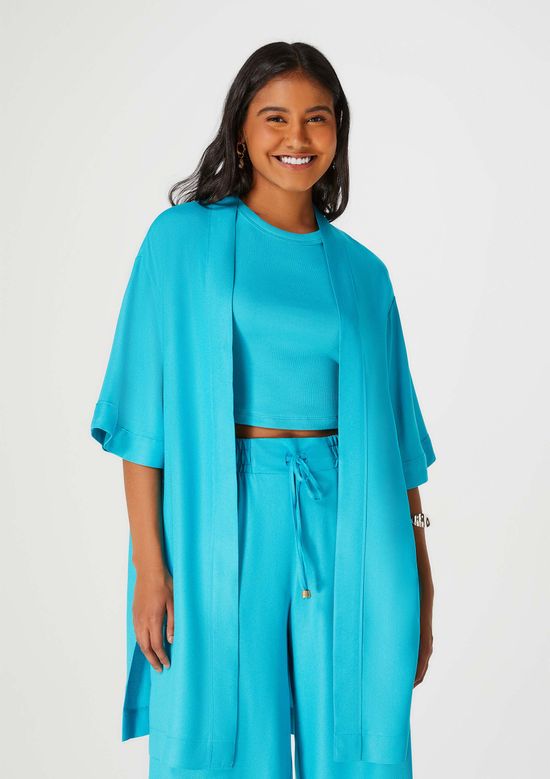 Foto do produto: Kimono Feminino Manga 7/8 Em Viscose - Azul