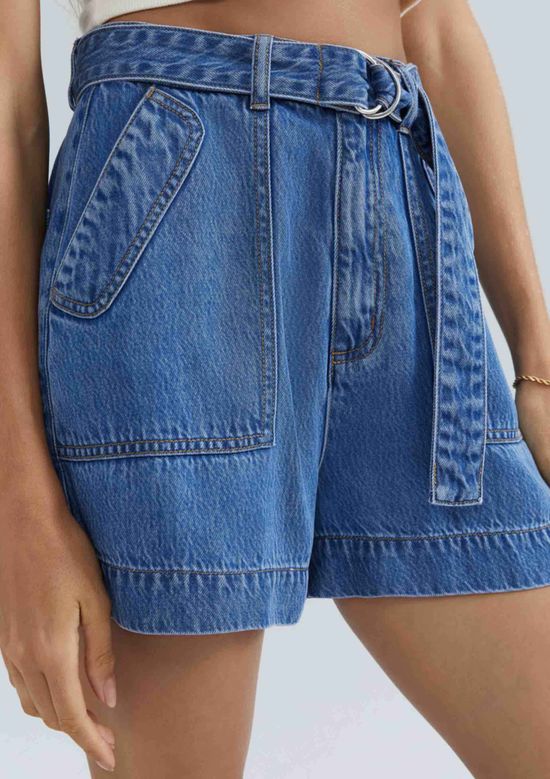 Foto do produto: Shorts Jeans Feminino Cintura Média Com Cinto - Azul