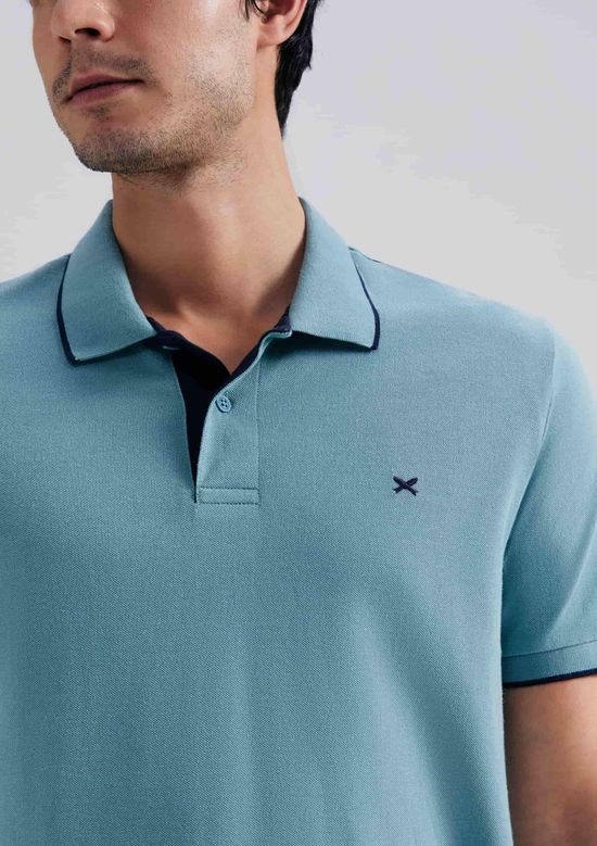 Foto do produto: Camisa Polo Básica Masculina Em Piquet Com Bordado - Azul