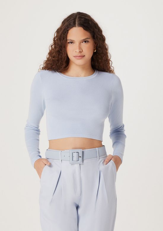 Foto do produto: Blusa Cropped Feminina Manga Longa Em Tricô - Azul