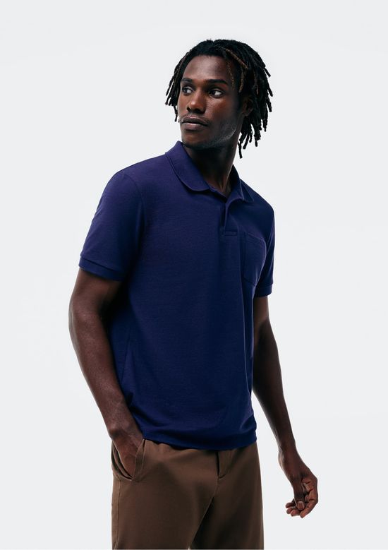 Foto do produto: Camisa Polo Básica Masculina Em Piquet Com Bolso - Azul