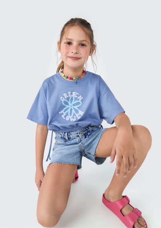 Foto do produto: Blusa Infantil Menina Manga Curta Amarração - Azul