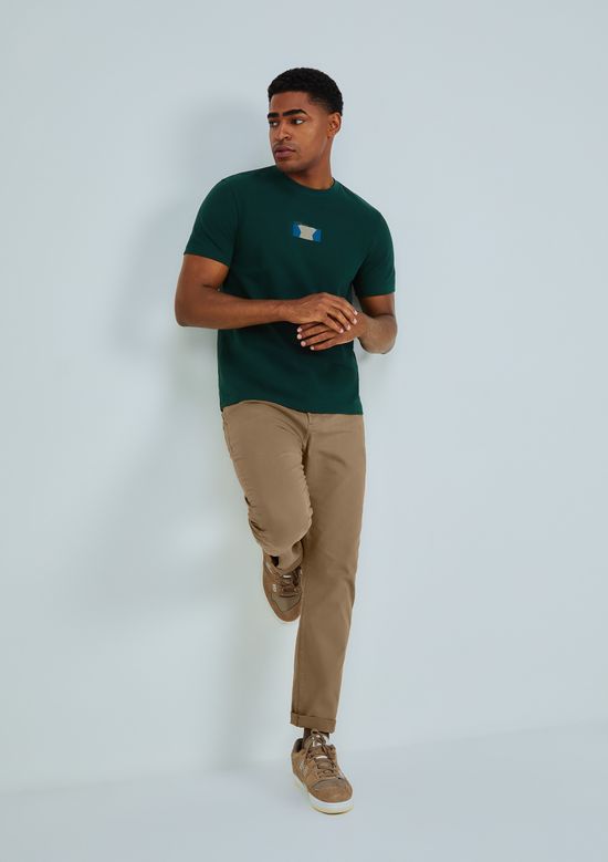 Foto do produto: Calça Básica Masculina Slim Em Sarja Com Elastano - Marrom