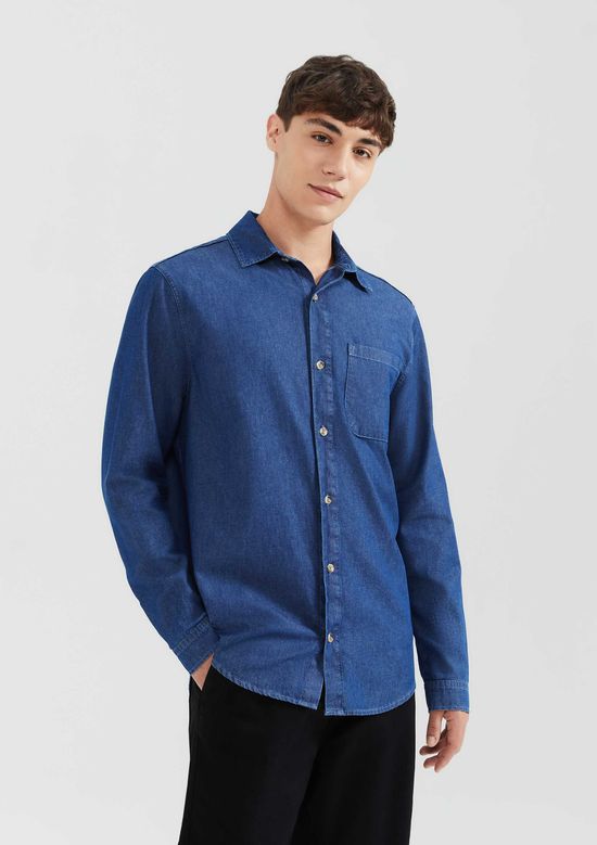 Foto do produto: Camisa Jeans Masculina Manga Longa - Azul