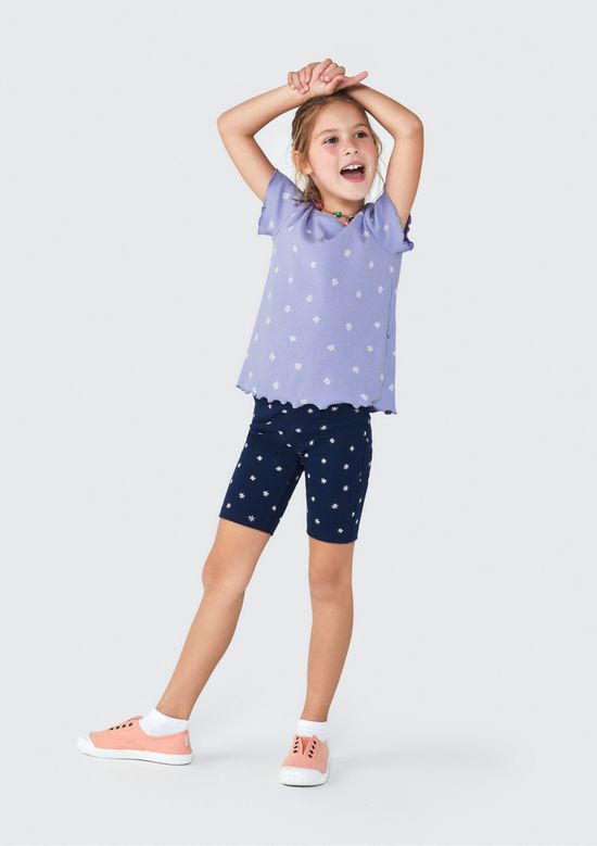 Foto do produto: Blusa Infantil Menina Manga Curta Em Ribana Estampada - Azul