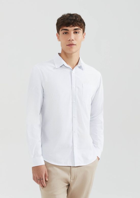 Foto do produto: Camisa Básica Masculina Manga Longa Slim Xadrez - Off white