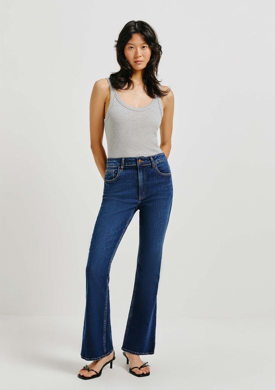 Foto do produto: Calça Jeans Básica Feminina Cintura Média Flare Petit - Azul