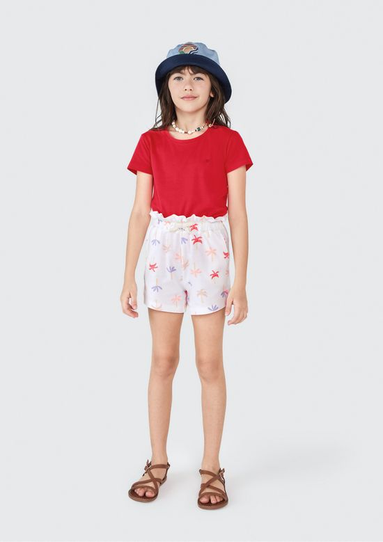 Foto do produto: Blusa Básica Infantil Menina Manga Curta Slim Com Bordado Coração - Vermelho