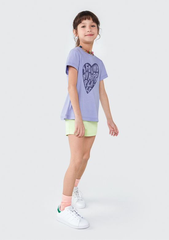 Foto do produto: Blusa Infantil Menina Manga Curta Com Estampa - Roxo