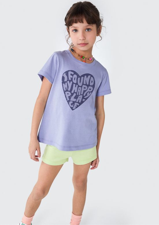 Foto do produto: Blusa Infantil Menina Manga Curta Com Estampa - Roxo